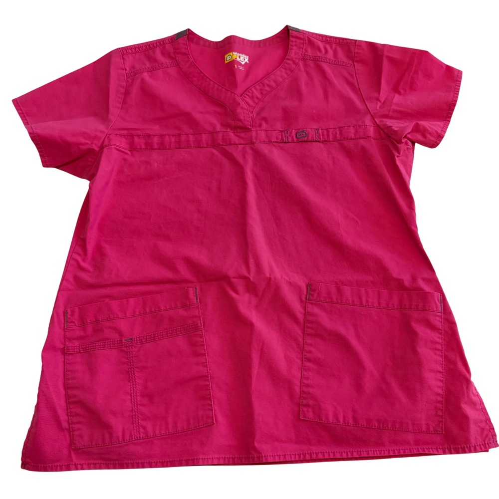 Wink WonderFlex Verity Scrub Top Pink V-Neck Medical Uniform 6208 Womens L